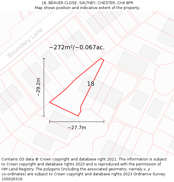 18, BEAVER CLOSE, SALTNEY, CHESTER, CH4 8PR: Plot and title map