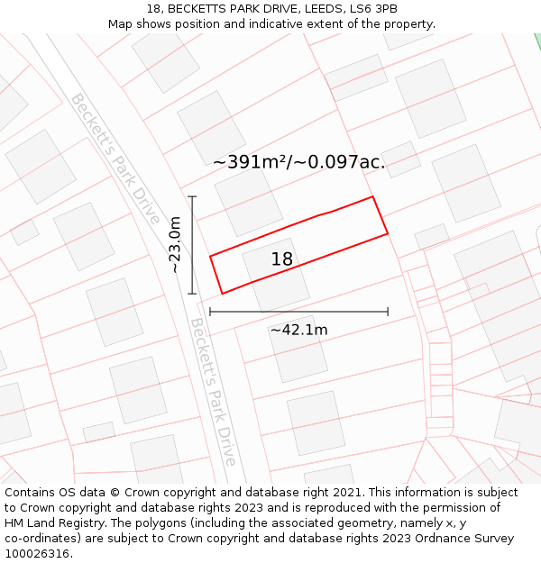 18, BECKETTS PARK DRIVE, LEEDS, LS6 3PB: Plot and title map