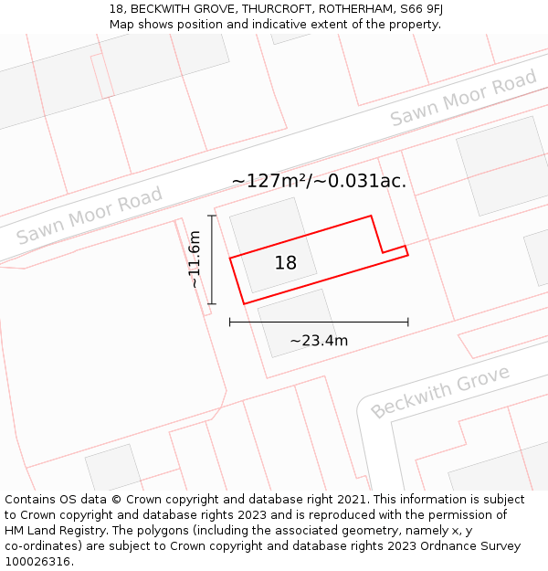 18, BECKWITH GROVE, THURCROFT, ROTHERHAM, S66 9FJ: Plot and title map