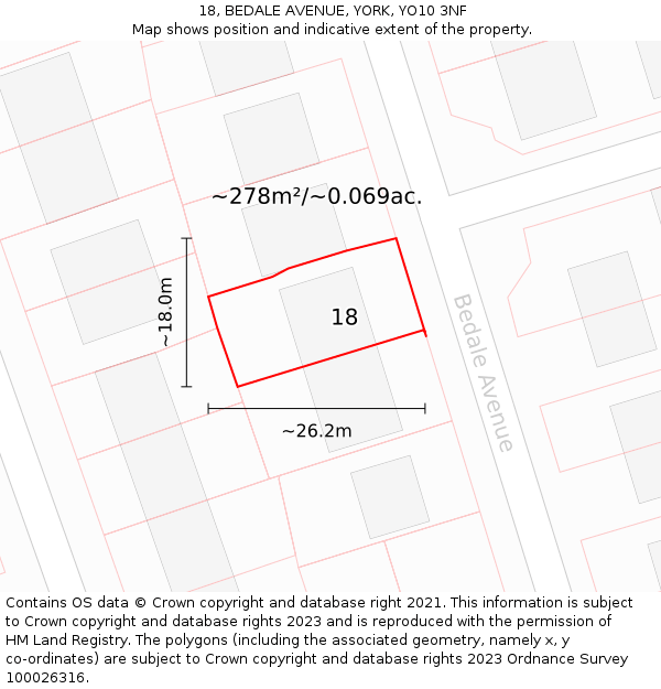 18, BEDALE AVENUE, YORK, YO10 3NF: Plot and title map