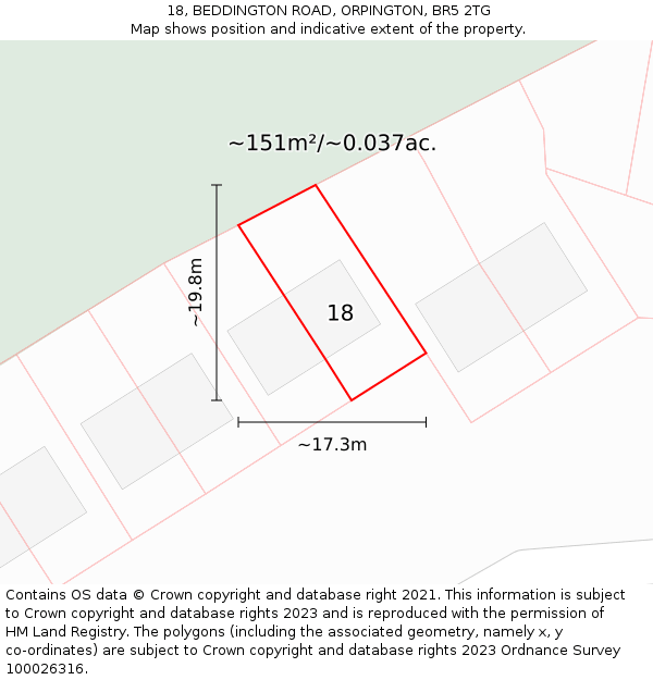 18, BEDDINGTON ROAD, ORPINGTON, BR5 2TG: Plot and title map