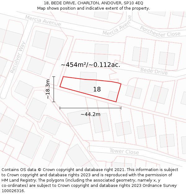 18, BEDE DRIVE, CHARLTON, ANDOVER, SP10 4EQ: Plot and title map