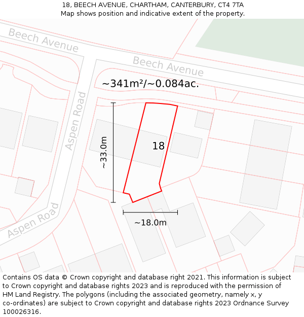 18, BEECH AVENUE, CHARTHAM, CANTERBURY, CT4 7TA: Plot and title map