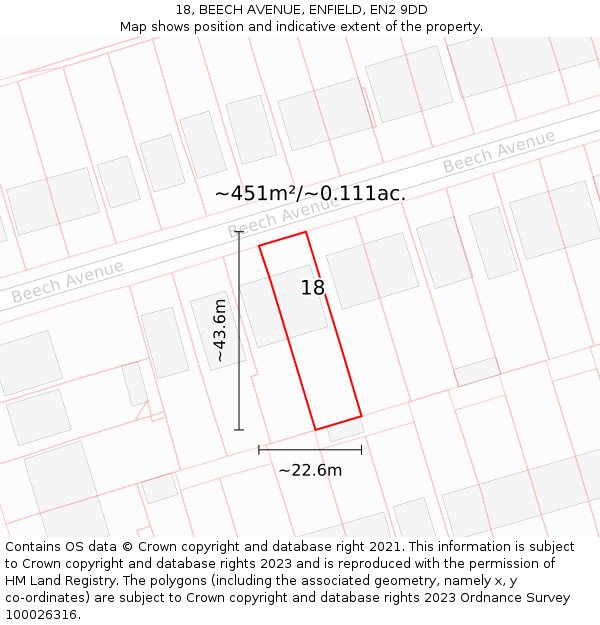 18, BEECH AVENUE, ENFIELD, EN2 9DD: Plot and title map