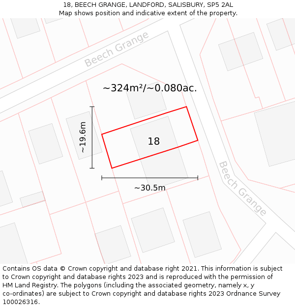 18, BEECH GRANGE, LANDFORD, SALISBURY, SP5 2AL: Plot and title map