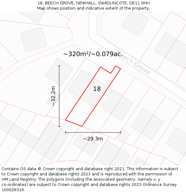18, BEECH GROVE, NEWHALL, SWADLINCOTE, DE11 0NH: Plot and title map