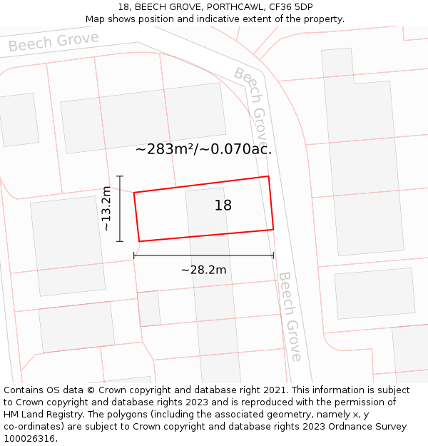 18, BEECH GROVE, PORTHCAWL, CF36 5DP: Plot and title map