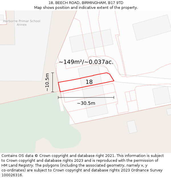 18, BEECH ROAD, BIRMINGHAM, B17 9TD: Plot and title map