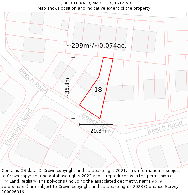 18, BEECH ROAD, MARTOCK, TA12 6DT: Plot and title map