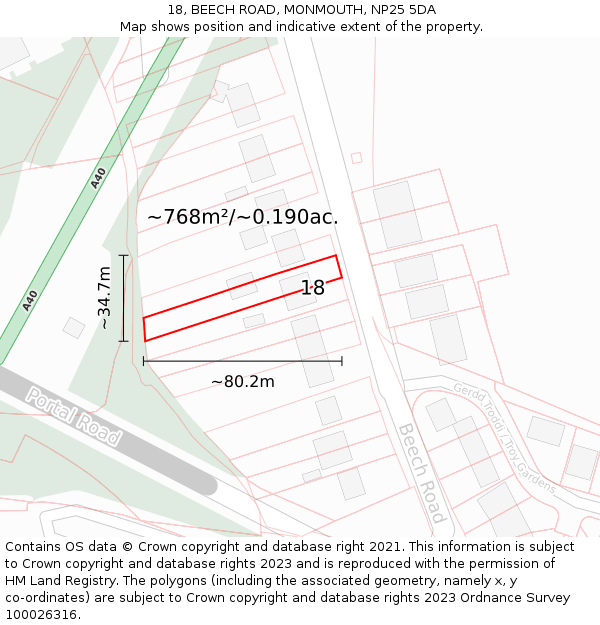 18, BEECH ROAD, MONMOUTH, NP25 5DA: Plot and title map