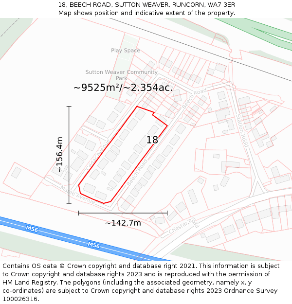 18, BEECH ROAD, SUTTON WEAVER, RUNCORN, WA7 3ER: Plot and title map