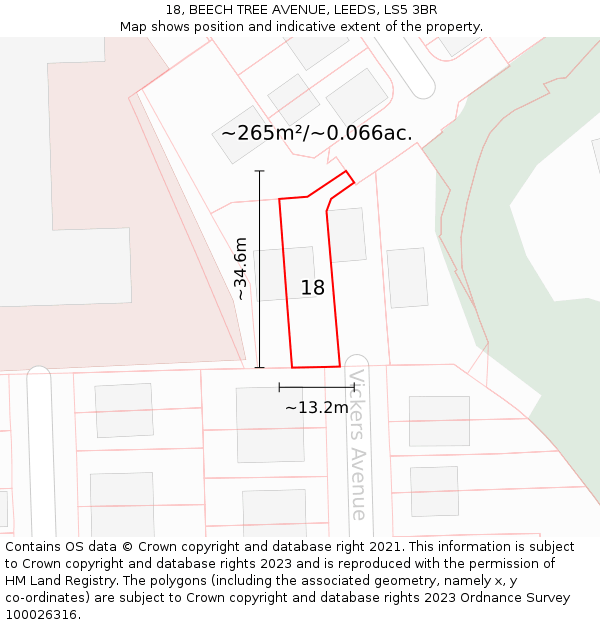 18, BEECH TREE AVENUE, LEEDS, LS5 3BR: Plot and title map