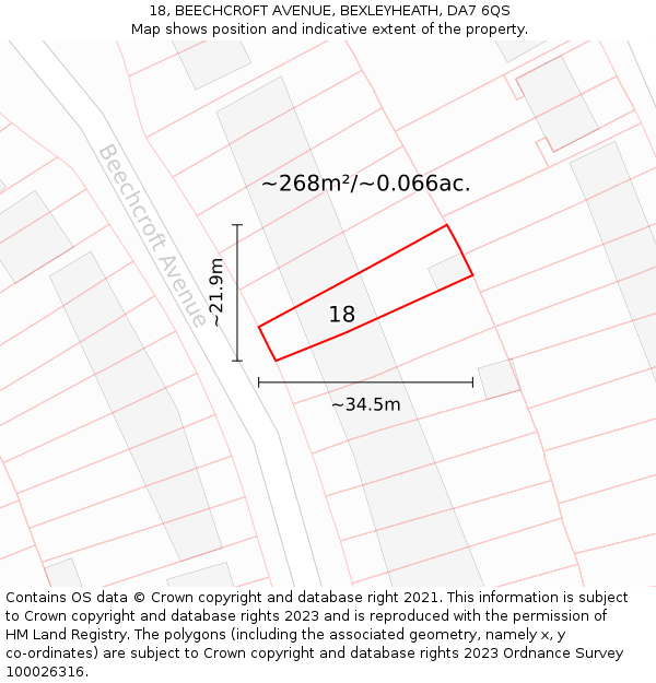 18, BEECHCROFT AVENUE, BEXLEYHEATH, DA7 6QS: Plot and title map