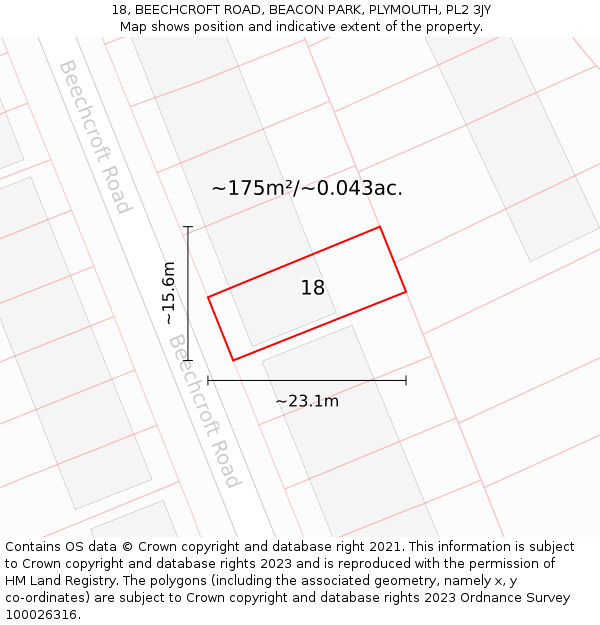 18, BEECHCROFT ROAD, BEACON PARK, PLYMOUTH, PL2 3JY: Plot and title map