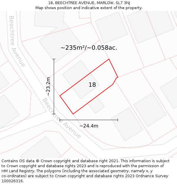 18, BEECHTREE AVENUE, MARLOW, SL7 3NJ: Plot and title map