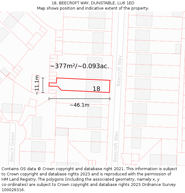 18, BEECROFT WAY, DUNSTABLE, LU6 1ED: Plot and title map
