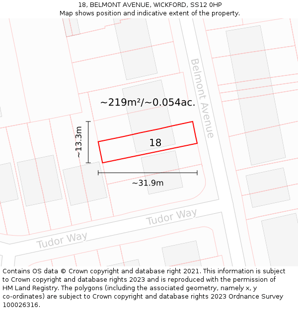 18, BELMONT AVENUE, WICKFORD, SS12 0HP: Plot and title map