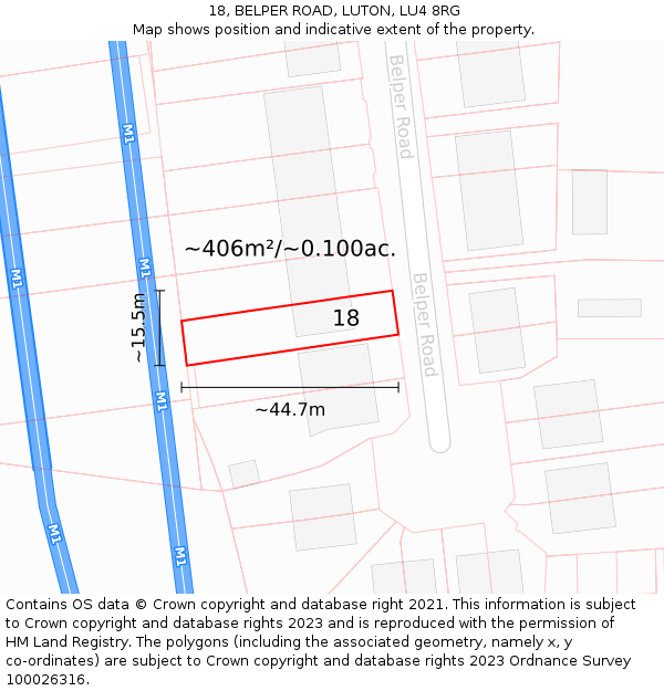 18, BELPER ROAD, LUTON, LU4 8RG: Plot and title map