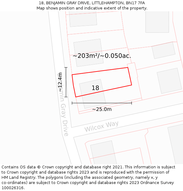 18, BENJAMIN GRAY DRIVE, LITTLEHAMPTON, BN17 7FA: Plot and title map