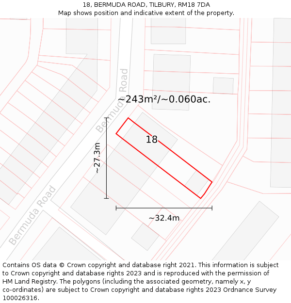 18, BERMUDA ROAD, TILBURY, RM18 7DA: Plot and title map
