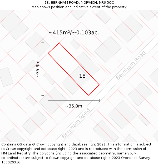 18, BERNHAM ROAD, NORWICH, NR6 5QQ: Plot and title map