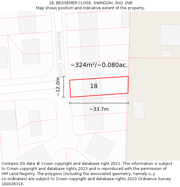 18, BESSEMER CLOSE, SWINDON, SN2 1NB: Plot and title map