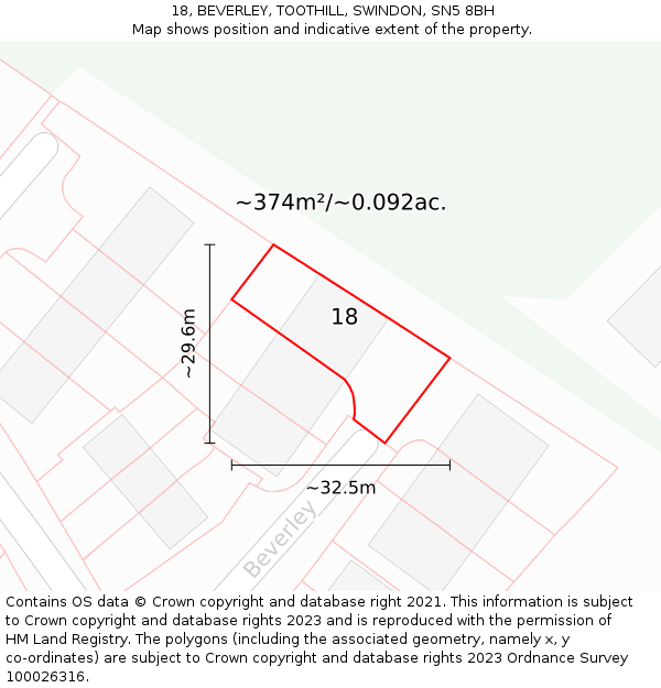 18, BEVERLEY, TOOTHILL, SWINDON, SN5 8BH: Plot and title map