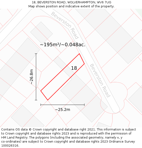 18, BEVERSTON ROAD, WOLVERHAMPTON, WV6 7UG: Plot and title map