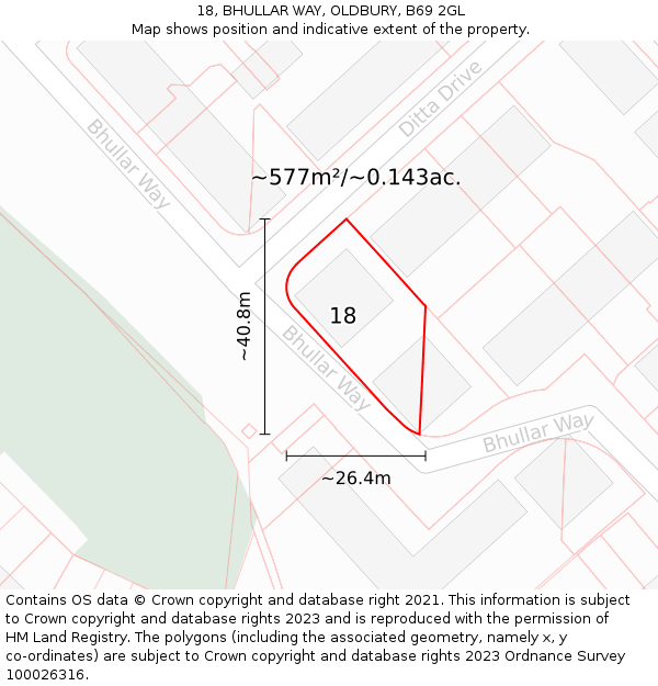 18, BHULLAR WAY, OLDBURY, B69 2GL: Plot and title map