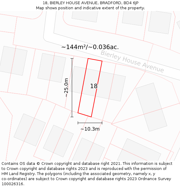 18, BIERLEY HOUSE AVENUE, BRADFORD, BD4 6JP: Plot and title map