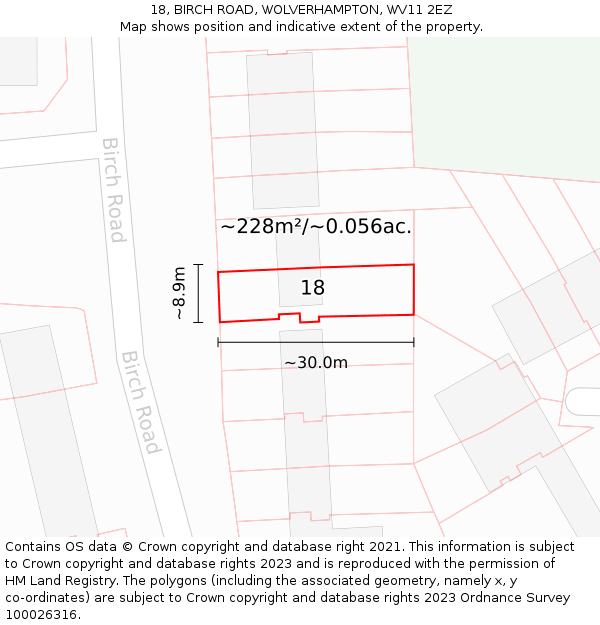 18, BIRCH ROAD, WOLVERHAMPTON, WV11 2EZ: Plot and title map