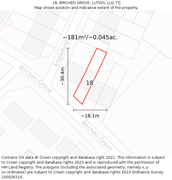 18, BIRCHEN GROVE, LUTON, LU2 7TJ: Plot and title map