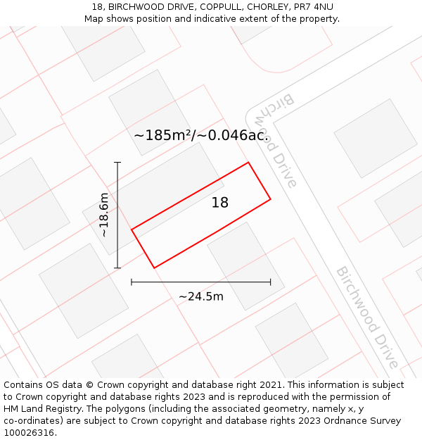 18, BIRCHWOOD DRIVE, COPPULL, CHORLEY, PR7 4NU: Plot and title map