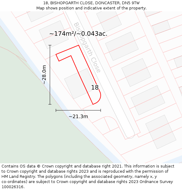 18, BISHOPGARTH CLOSE, DONCASTER, DN5 9TW: Plot and title map