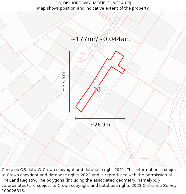 18, BISHOPS WAY, MIRFIELD, WF14 0BJ: Plot and title map