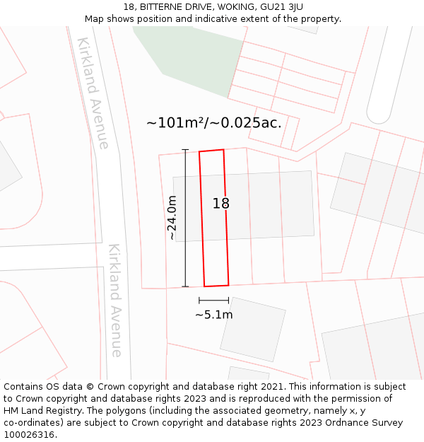 18, BITTERNE DRIVE, WOKING, GU21 3JU: Plot and title map