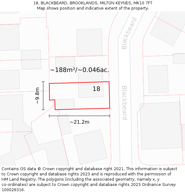 18, BLACKBEARD, BROOKLANDS, MILTON KEYNES, MK10 7FT: Plot and title map