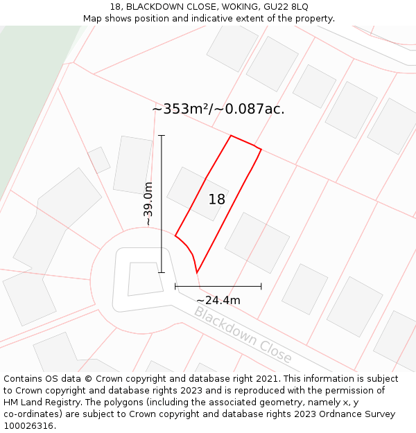 18, BLACKDOWN CLOSE, WOKING, GU22 8LQ: Plot and title map