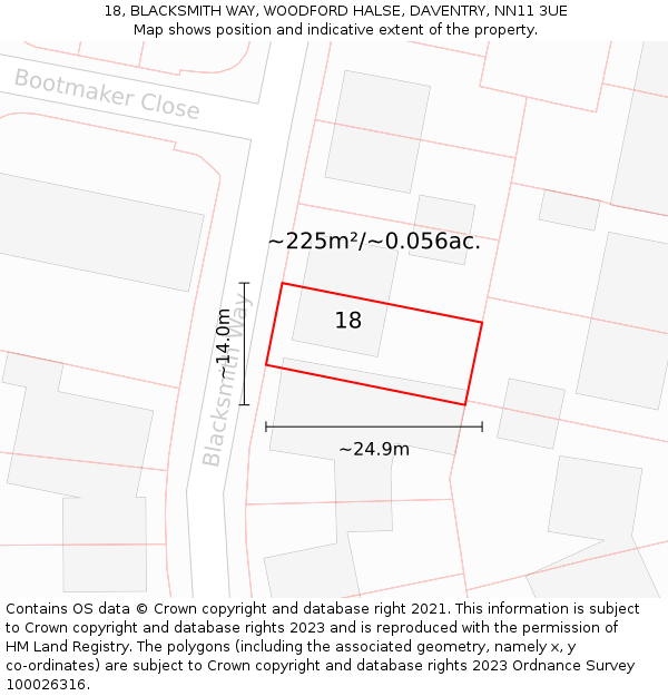 18, BLACKSMITH WAY, WOODFORD HALSE, DAVENTRY, NN11 3UE: Plot and title map