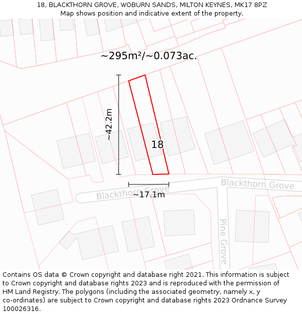 18, BLACKTHORN GROVE, WOBURN SANDS, MILTON KEYNES, MK17 8PZ: Plot and title map