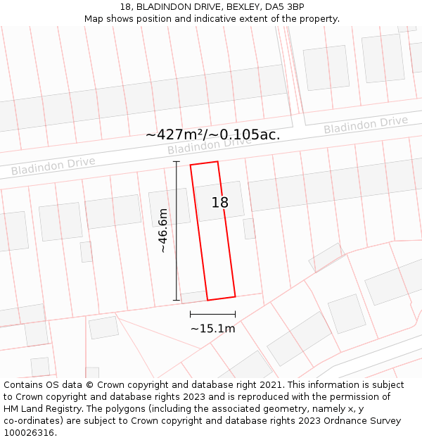 18, BLADINDON DRIVE, BEXLEY, DA5 3BP: Plot and title map