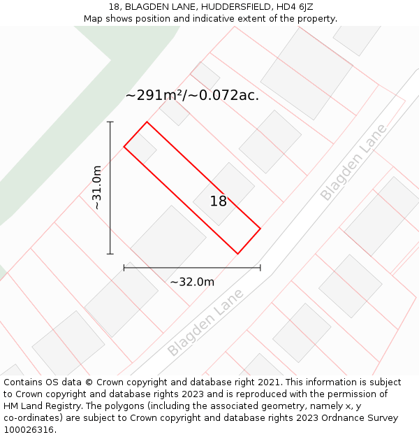 18, BLAGDEN LANE, HUDDERSFIELD, HD4 6JZ: Plot and title map