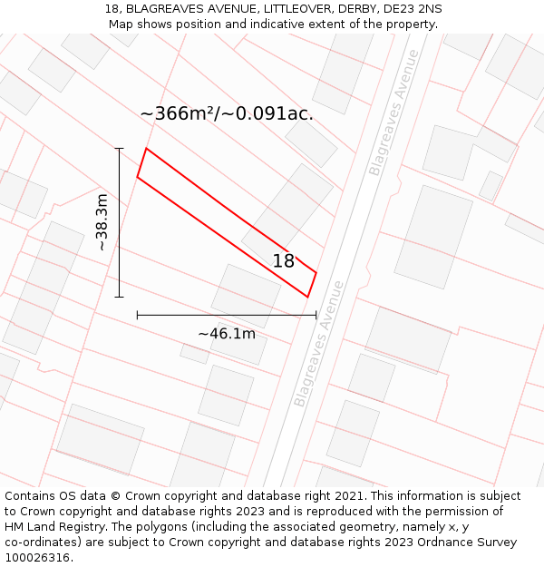 18, BLAGREAVES AVENUE, LITTLEOVER, DERBY, DE23 2NS: Plot and title map