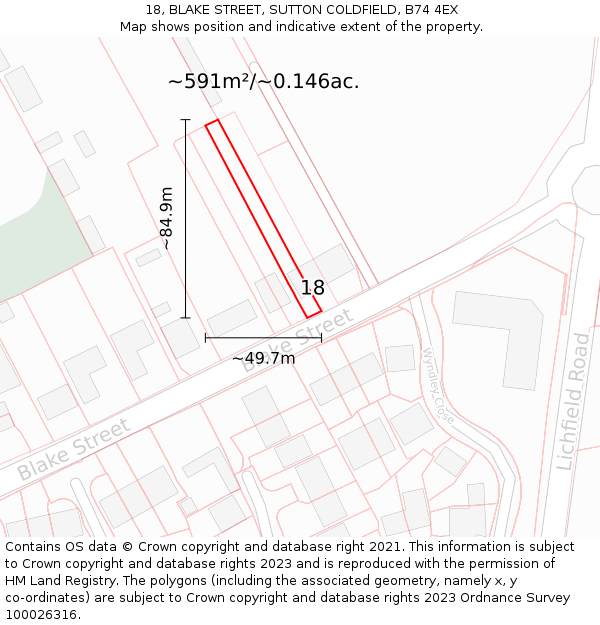18, BLAKE STREET, SUTTON COLDFIELD, B74 4EX: Plot and title map