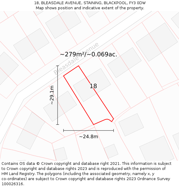 18, BLEASDALE AVENUE, STAINING, BLACKPOOL, FY3 0DW: Plot and title map