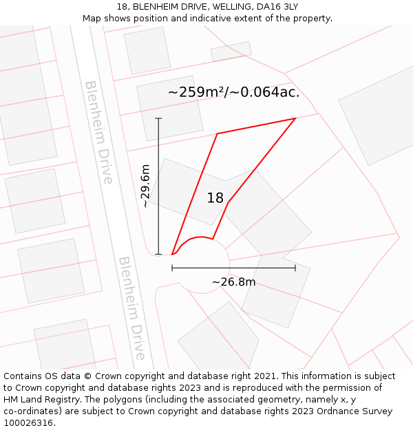 18, BLENHEIM DRIVE, WELLING, DA16 3LY: Plot and title map