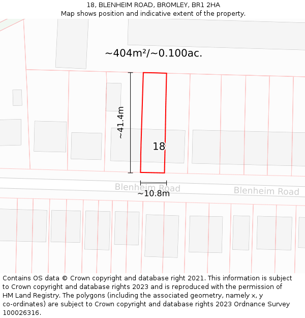 18, BLENHEIM ROAD, BROMLEY, BR1 2HA: Plot and title map
