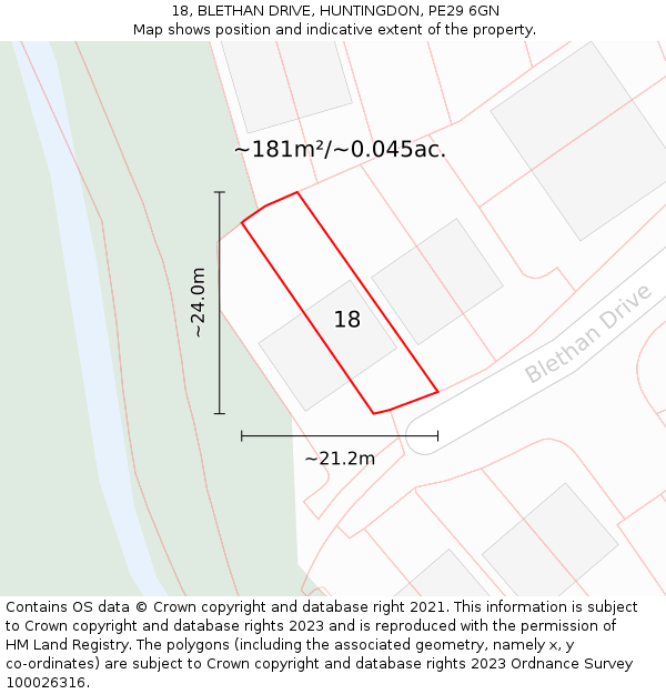 18, BLETHAN DRIVE, HUNTINGDON, PE29 6GN: Plot and title map