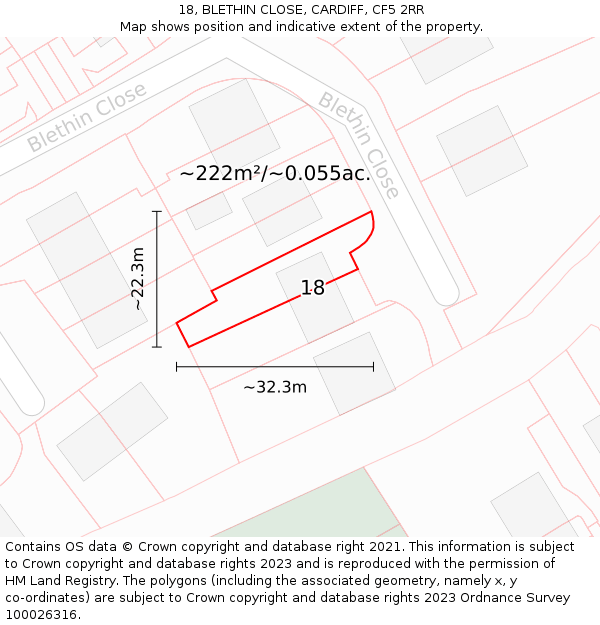 18, BLETHIN CLOSE, CARDIFF, CF5 2RR: Plot and title map