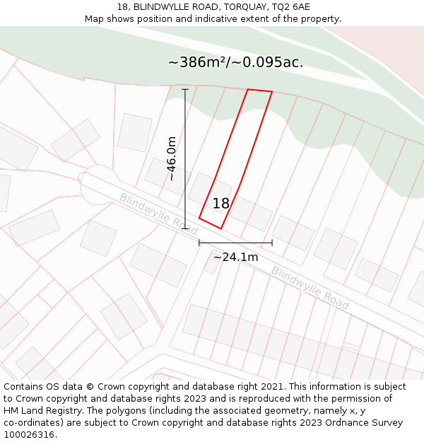 18, BLINDWYLLE ROAD, TORQUAY, TQ2 6AE: Plot and title map